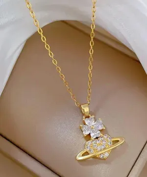 18K Gold Plated Flower Planet Light Luxury Temperament Gorgeous Full Diamond Necklace thumbnail 4