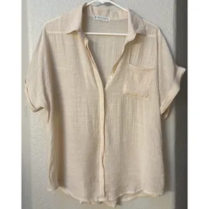 Jon & Anna Contemporary Cream Crinkle Gauze Blouse Relaxed Vacation Casual Sz XL thumbnail 2