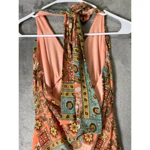 Vintage Paisley Floral Halter Maxi Dress Boho Hippie Festival Empire Waist 10 thumbnail 4