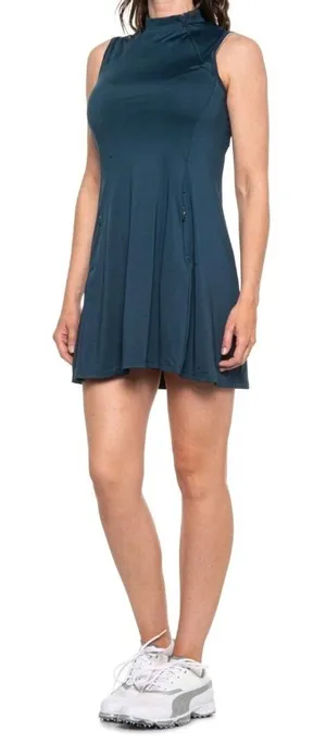 Tee Time Activewear Golf Tennis Dress‎ Teal Sleeveless Mock Neck Zipper Large thumbnail 1