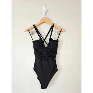 Soluna Lake Side Tie Back Swimsuit Large One-Piece in‎ Black Braided Detail NEW thumbnail 6