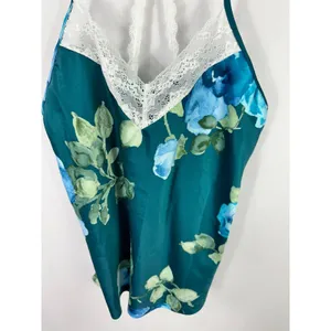 Apt. 9 Camisole Women Small Teal Blue Floral Lace Trim Satin Racerback Sleep Top thumbnail 7