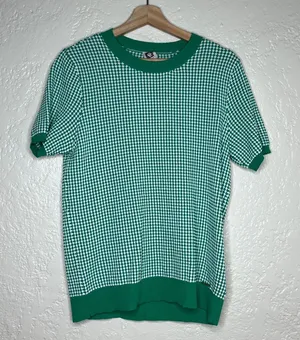 Anne Klein Green White Knit Crewneck Short‎ Sleeve Sweater Size Medium thumbnail 1