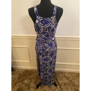 Anthropologie Maeve Auretta Maxi Dress Blue Geometric Summer Sleeveless Vacation thumbnail 2