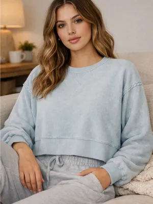 American Eagle "This Feels Seriously Huggable" Oversized Sweatshirt Light Blue S thumbnail 1