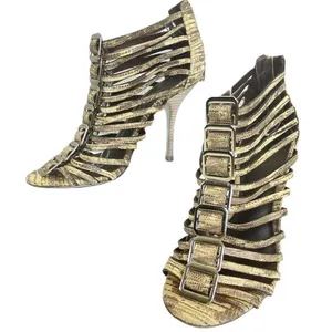 Tory Burch Gladiator Heels Beige Snakeskin Strappy Buckle Stilettos Women's 6.5M thumbnail 1