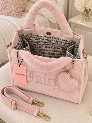 Juicy Couture Dusty Blush Velour Mini Tote Crossbody Heart Charm NWT thumbnail 4