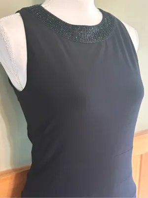Lauren Ralph Lauren Classic Black Sleeveless Beaded Neck pleated Dress size 6 thumbnail 2