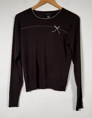 Y2K Vintage BCBG Max Azria Brown lightweight Sweater with Bow Detail Medium thumbnail 1