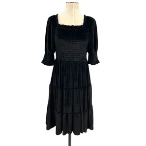 Baltic Born Bliss Smocked Velvet Dress Mini Tiered‎ Black Size Medium thumbnail 3