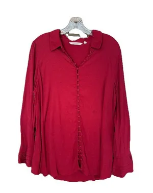 Soft Surroundings Burgundy Poet Blouse w/ Ruffled Cuffs Size L Style 2AT59 thumbnail 9