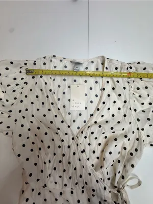 a new day Cream Polka Dot Puff-Sleeve Wrap Dress size XS thumbnail 7