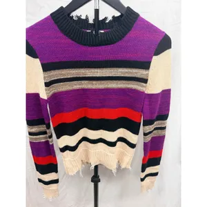 Lovers + Friends Destroyed Chunky Striped Knit Distressed Wool Cashmere Sweater thumbnail 3