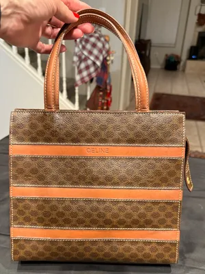 Vintage Celine Macadam MC96 Top Handle Tote Brown Coated Canvas Leather Stripes thumbnail 2