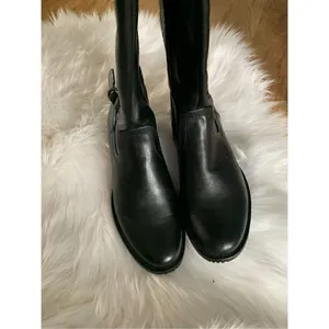Black riding boots size 6 with stretchy back part new faux leather thumbnail 3