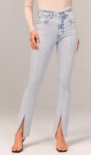 Abercrombie & Fitch Curve Love Skinny High Rise Split Hem Jeans Light Wash 28/6s thumbnail 1