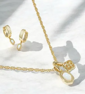 Kendra Scott Mini Elisa Iridescent & Mini Ellie Gold Wide Huggie Earrings Set thumbnail 1