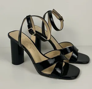 Jessica Simpson Black Patent Strappy Block Heel Sandals 4 inch thumbnail 1