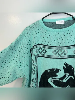 Vintage Honors Plus Teal Blue/Black Crewneck Bears and Polka Dot Sweater Size XL thumbnail 5