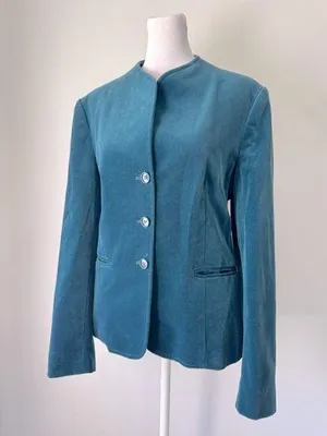 Vintage ‘80s Personal (Leslie Fay) Teal Niedieck Velvet Collarless Blazer thumbnail 1