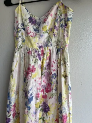 H&M Linen Blend Floral Maxi Sweetheart Strappy Summer Cottagecore Sz XS thumbnail 2
