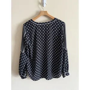 Loft Navy Blue White Elastic Wrist V-Neck Tunic Blouse Top‎ Shirt Size M thumbnail 3