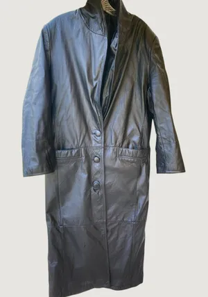 Vintage Gitano Black Leather Trench Coat Long Goth Matrix Women's M thumbnail 1