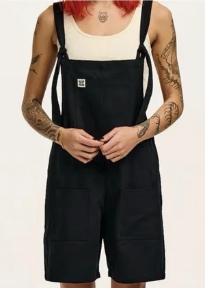 Lucy & Yak Womens Overalls Black Organic Cotton Dungaree Shortalls US 2R UK 6R thumbnail 1