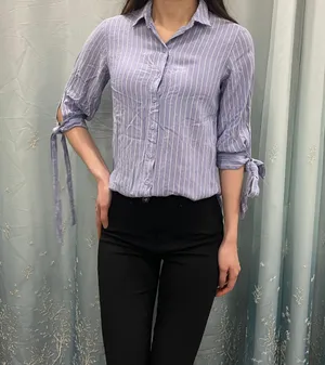 Blue white striped shirt blouse thumbnail 1