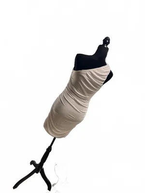 One Shoulder Ruched Bodycon Dress Champagne Beige Mini Cocktail Party Sz Large thumbnail 5