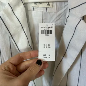 New Abercrombie & Fitch Linen blend Striped Blazer small white black pinstripe thumbnail 5