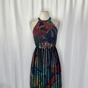 Anthropologie‎ GEISHA DESIGNS Kalinka Maxi Dress Halter Embellished Clip Dot 0 thumbnail 3
