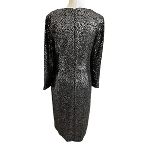 Eliza J Womens 10 Sequin V Neck Long Sleeve Cocktail Dress Black Gold | 24-11 thumbnail 2