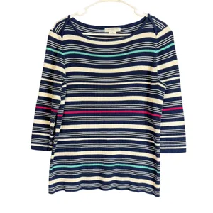 Liz Claiborne Womens Plus Size 1X Sweater Striped Knit Boat Neck Ribbed Nautical thumbnail 2