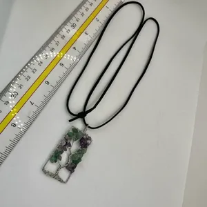 Amethyst and aventurine silver tone tree pendant necklace thumbnail 4