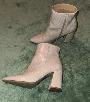 Express Cream Snake Print Chunky Heel Boots thumbnail 1