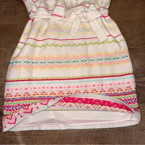 Amanda Uprichard White Fringe Knit Dress with Pink & Multicolor Embroidery thumbnail 7