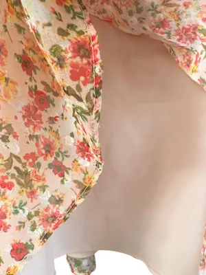 EUC Anthropologie Lenon Edition Floral Ruffle Skirt V Neck Long Slv. Dress Small thumbnail 7