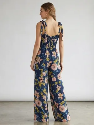 LULU’S Wide Leg Floral Jumpsuit S 16” p2p + Navy Multi NWT thumbnail 9