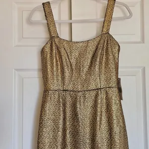Mestiza New York Jody Metallic Gold Tweed‎ Square Neck Flutter Hem Midi Dress 2 thumbnail 4