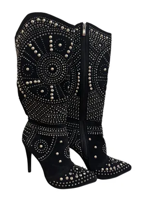 Olivia Miller Black Faux Suede Studded Knee High Stiletto Boots Size 7 thumbnail 1