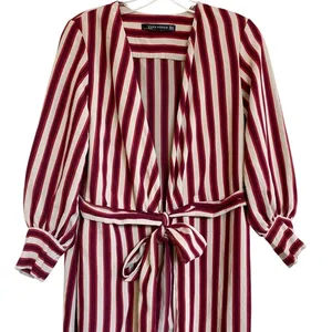 Zara Woman Burgundy Cream Striped Longline Wrap‎ Tunic Top XS thumbnail 7