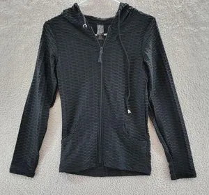 New Mix L/S Full Zip Activewear Hooded Jacket Women's Small Black Textured thumbnail 1