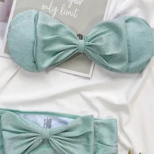 Boutique icy green bow tie high waist swimsuits thumbnail 3
