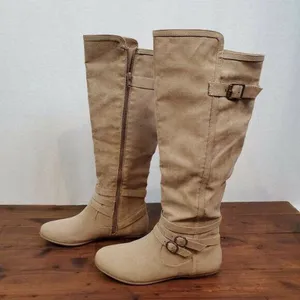JustFab‎ Womens Boots 7 Brown Suede Knee High Zip Up Flat Pull-On Almond Toe thumbnail 4