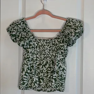 Abercrombie & Fitch green floral puff sleeve ruched crop top NWOT thumbnail 5