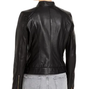 Cole Haan Signature Faux Leather Quilted Biker Jacket Black‎ Gold Size Medium thumbnail 2