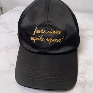 Fiesta Siesta Tequila Repeat Embroidered Black Satin Structured Baseball Cap thumbnail 3