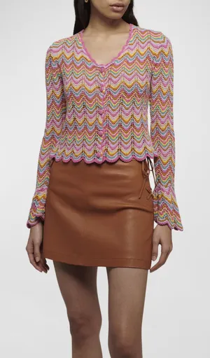 Derek Lam 10 Crosby Arya Scalloped Crochet Pink Cardigan Size Large thumbnail 1
