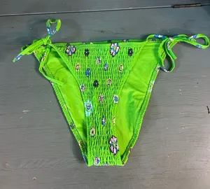 aerie Bright Green Floral Tie-Side Swim Bottoms | Large (New $29.99) thumbnail 1